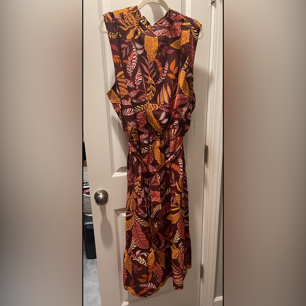 Rafaella Burgundy Leaf-Print Midi Dress